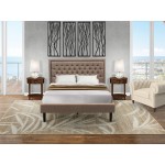 3 Pc Queen Size Bed Set, 1 Queen Size Bed Dark Khaki, Headboard, 2 Wooden Nightstand, Black Legs