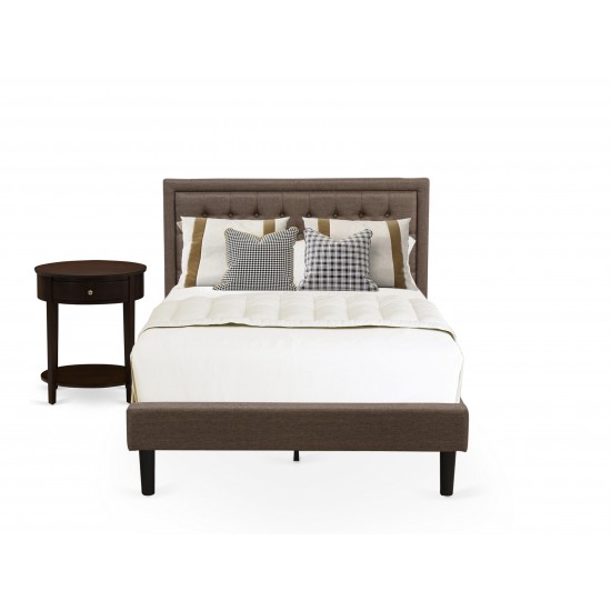 2 Pc Bed Set, 1 Full Size Bed Brown Padded, Button Tufted Headboard, 1 Night Stand For Bedroom, Drawer, Black Legs