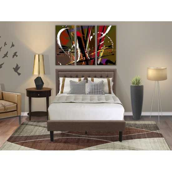 2 Pc Bed Set, 1 Full Size Bed Brown Padded, Button Tufted Headboard, 1 Night Stand For Bedroom, Drawer, Black Legs