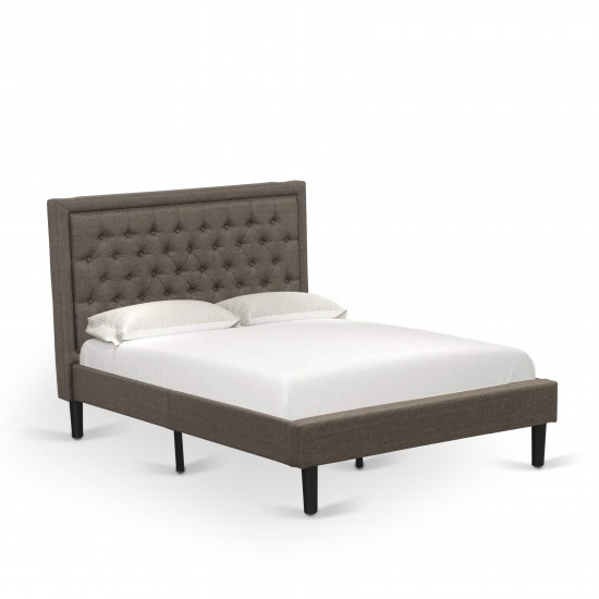 2 Pc Bed Set, 1 Full Size Bed Brown Padded, Button Tufted Headboard, 1 Night Stand For Bedroom, Drawer, Black Legs