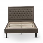 2 Pc Bed Set, 1 Full Size Bed Brown Padded, Button Tufted Headboard, 1 Night Stand For Bedroom, Drawer, Black Legs
