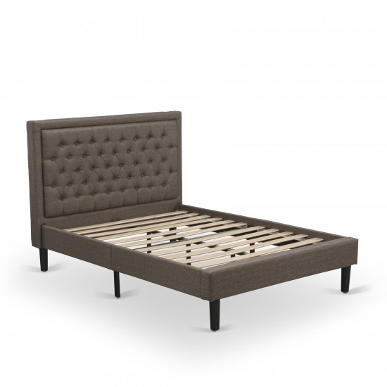 2 Pc Bed Set, 1 Full Size Bed Brown Padded, Button Tufted Headboard, 1 Night Stand For Bedroom, Drawer, Black Legs