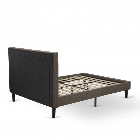 2 Pc Bed Set, 1 Full Size Bed Brown Padded, Button Tufted Headboard, 1 Night Stand For Bedroom, Drawer, Black Legs