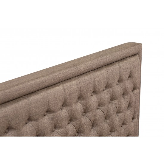 2 Pc Bed Set, 1 Full Size Bed Brown Padded, Button Tufted Headboard, 1 Night Stand For Bedroom, Drawer, Black Legs