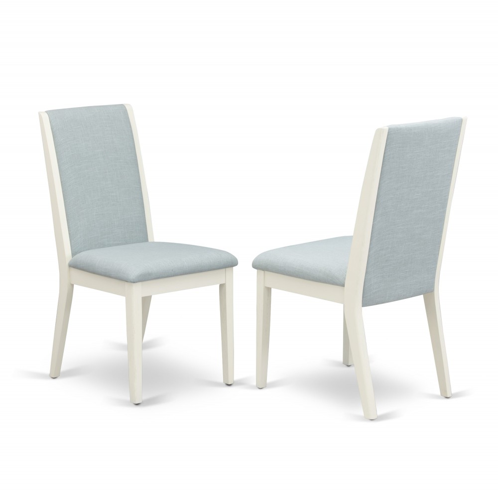 Parsons Dining Chairs, Baby Blue Color Kitchen Chairs Seat, Linen White Rubber Wood Legs Set Of 2 Set Of 2