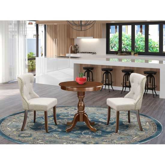 3-Pc Dinette Set 2 Kitchen Parson Chairs And 1 Dining Room Table (Mahogany)