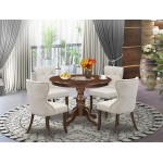 5 Pc Dining Set, Mahogany Kitchen Table, 4 Doeskin Parson Chairs Button Tufted Back, Nail Heads, Mahogany Finish