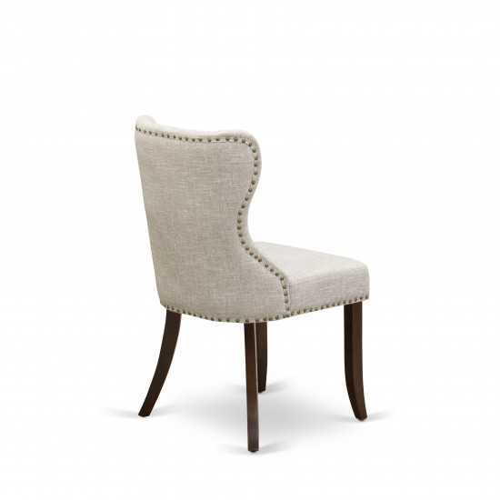 A Dining Set Of 4 Wonderful Chairs Using Doeskin Color, An Attractive Table, Mahogany Finish