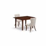 A Dining Set Of Two Parson Chairs Using Doeskin Color, 12" Butterfly Leaf Rectangle Table In Mahogany Finish