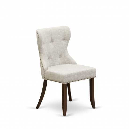 A Dining Set Of Two Parson Chairs Using Doeskin Color, 12" Butterfly Leaf Rectangle Table In Mahogany Finish