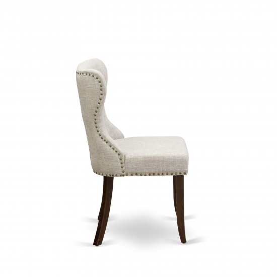 A Dining Set Of Two Parson Chairs Using Doeskin Color, 12" Butterfly Leaf Rectangle Table In Mahogany Finish