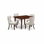 A Dining Set Of 4 Fantastic Kitchen Chairs, Doeskin Color, Stunning Mid-Century Table In Mahogany Finish