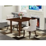 A Dining Set Of Two Amazing Kitchen Chairs, Doeskin Color, Drop Leaf Rectangle Table, Mahogany Finish