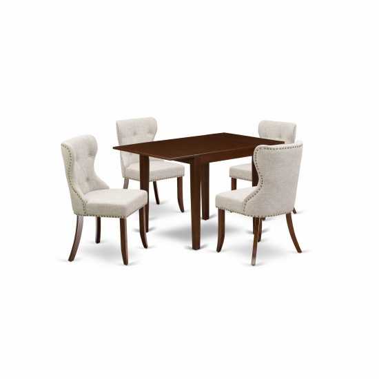 A Dining Set Of 4 Wonderful Parson Dining Chairs, Table, Mahogany Finish