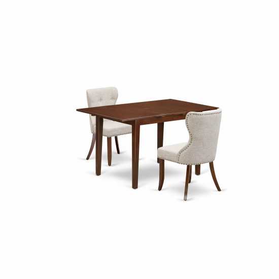 A Dining Set Of Two Indoor Chairs, Mid-Century Table, Mahogany Finish