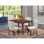 A Dining Set Of 4 Parson Chairs, Doeskin Color, 12" Butterfly Leaf Rectangle Table, Mahogany Finish