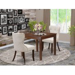 A Dining Set Of 2 Kitchen Chairs, Doeskin Color, Beautiful Wood Table In Mahogany Finish