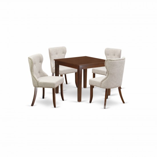 A Kitchen Set Of 4 Indoor Chairs Using Doeskin Color, Gorgeous Square Kitchen Table, Mahogany Finish