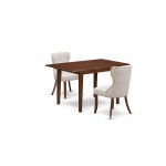 A Dinette Set Of 2 Parson Chairs Using Doeskin Color, 12" Butterfly Leaf Rectangle Kitchen Table In Mahogany Finish