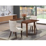 A Dinette Set Of 2 Parson Chairs Using Doeskin Color, 12" Butterfly Leaf Rectangle Kitchen Table In Mahogany Finish