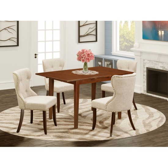 A Kitchen Set Of 4 Chairs Using Doeskin Color, 12" Butterfly Leaf Rectangle Table In Mahogany Finish