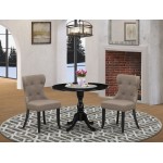 3Pc Dining Set, 1 Drop Leaves Dining Table, 2 Coffee Chair Back, Nail Heads, Wire Brushed Black Finish