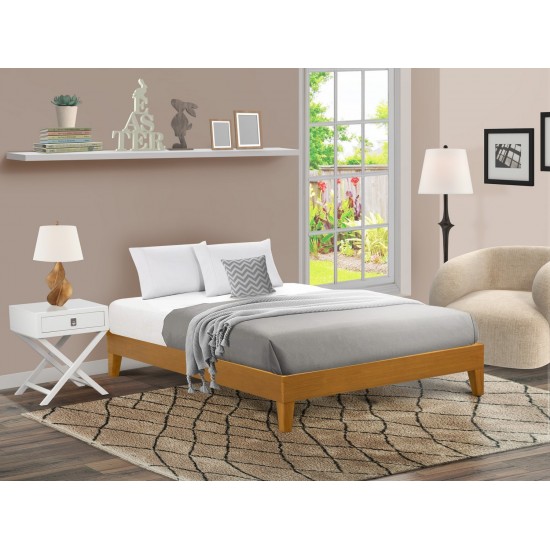 Queen Size Platform Bed Frame With 4 Hardwood Legs And 2 Extra Center Legs Oak