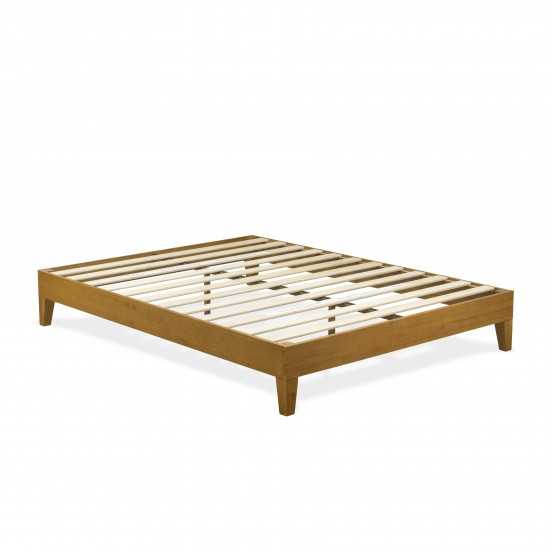 Queen Size Platform Bed Frame With 4 Hardwood Legs And 2 Extra Center Legs Oak