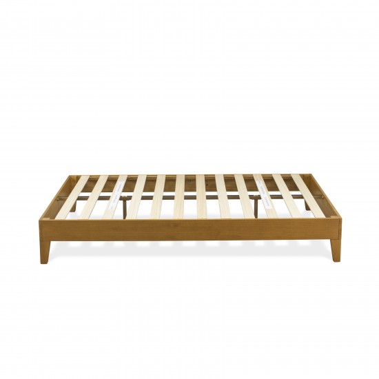 Queen Size Platform Bed Frame With 4 Hardwood Legs And 2 Extra Center Legs Oak