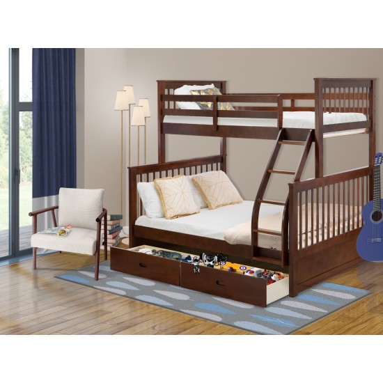 Twin Bed, Two Split Beds, The Both Beds Secure Due To Guard Rails, Walnut Finish