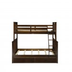 Twin Bed, Two Split Beds, The Both Beds Secure Due To Guard Rails, Walnut Finish