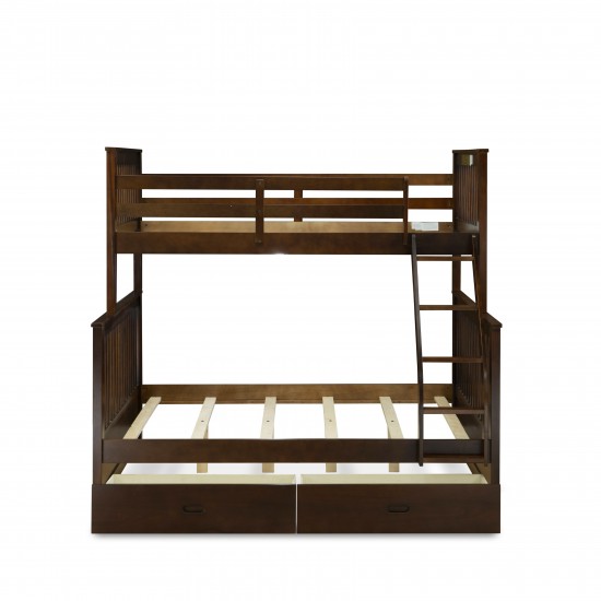 Twin Bed, Two Split Beds, The Both Beds Secure Due To Guard Rails, Walnut Finish