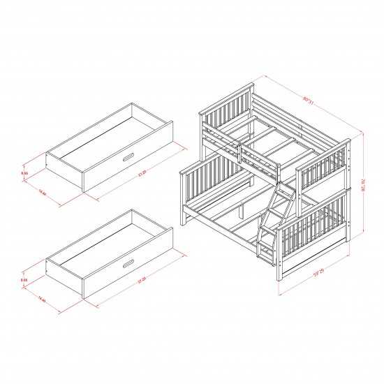 Twin Bed, Two Split Beds, The Both Beds Secure Due To Guard Rails, Walnut Finish