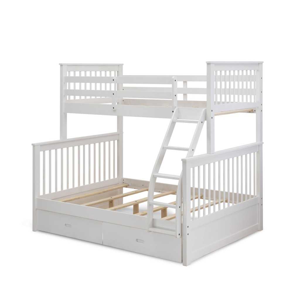 Wood Bed, Two Split Beds, The Both Beds Secure Due To Guard Rails, Linen White