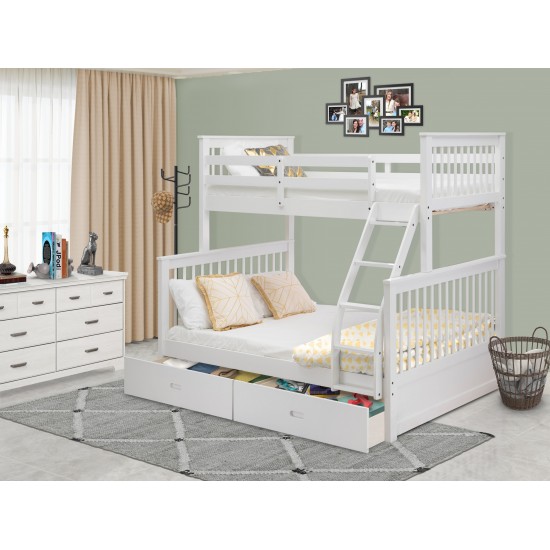 Wood Bed, Two Split Beds, The Both Beds Secure Due To Guard Rails, Linen White