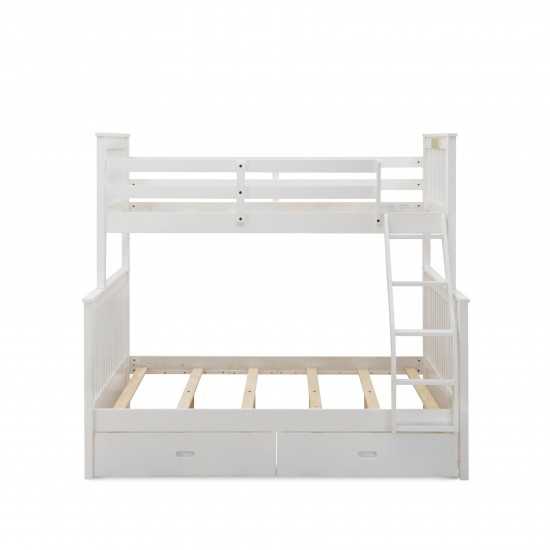 Wood Bed, Two Split Beds, The Both Beds Secure Due To Guard Rails, Linen White