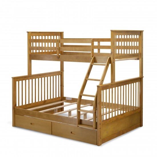 Kid’S Twin Bed-Two Split Beds,Beds Secure Due To Guard Rails, Natural Oak Finish