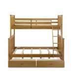 Kid’S Twin Bed-Two Split Beds,Beds Secure Due To Guard Rails, Natural Oak Finish
