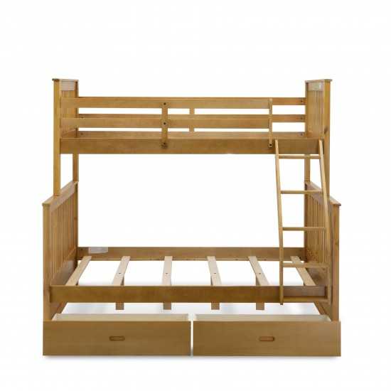 Kid’S Twin Bed-Two Split Beds,Beds Secure Due To Guard Rails, Natural Oak Finish