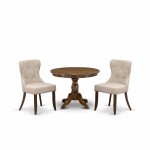 3Pc Dining Set, Acacia Walnut Table, 2 Light Tan Chairs Back, Nail Heads, Acacia Walnut Finish