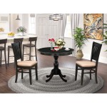 3Pc Dining Set2 Wood Chair, Room Table Seat, Slatted Chair Back Black Finish