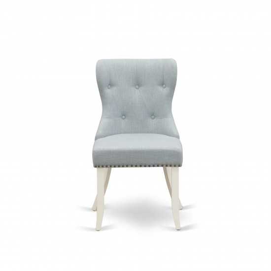 Set Of 2, Parson Chairs- Dining Chair, Linen White Solid Wood Structure, Baby Blue Seat, Nail Head, Back