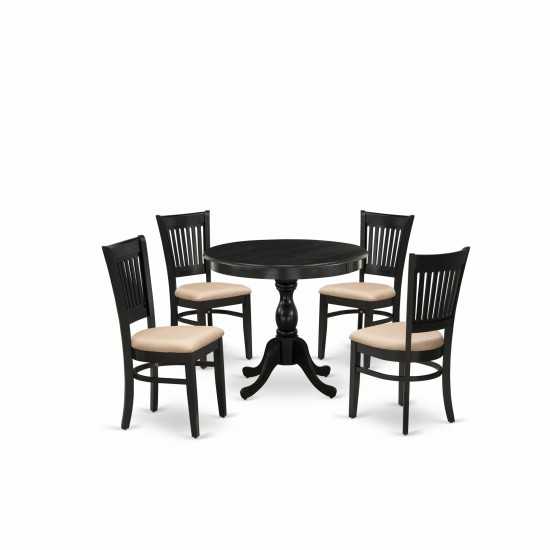 5Pc Dining Set4 Kitchen Chair, Room Table Seat, Slatted Chair Back Black Finish