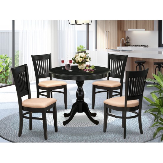 5Pc Dining Set4 Kitchen Chair, Room Table Seat, Slatted Chair Back Black Finish