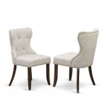 Set Of 2, Kitchen Chair, Mahogany Wood Frame, Doeskin Seat, Button Tufted Back