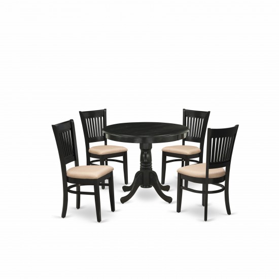 5-Pc Dinette Set4 Wooden Chair, Dining Table Seat, Slatted Chair Back Black Finish