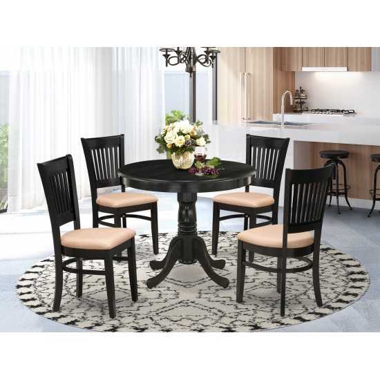 5-Pc Dinette Set4 Wooden Chair, Dining Table Seat, Slatted Chair Back Black Finish