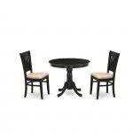 3-Pc Kitchen Dining Set2 Wood Chair, Table Seat, Slatted Chair Back Black Finish