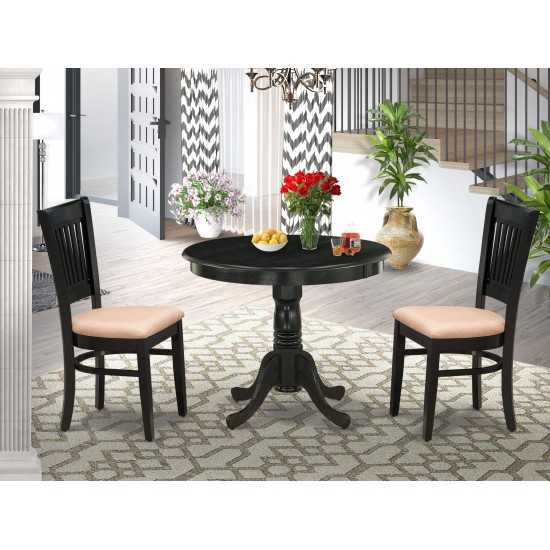 3-Pc Kitchen Dining Set2 Wood Chair, Table Seat, Slatted Chair Back Black Finish