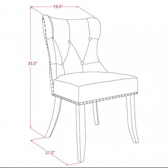 Set Of 2, Kitchen Chair, Mahogany Wood Frame, Doeskin Seat, Button Tufted Back